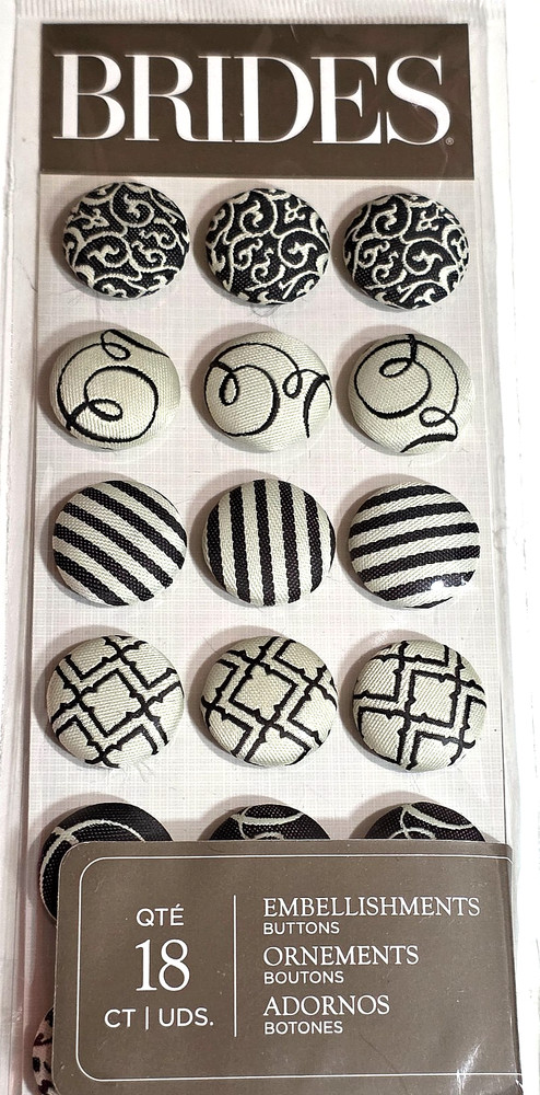 Gartner Studios BRIDES Self-Adhesive Black Fabric-Covered BUTTONS - 18 ct
