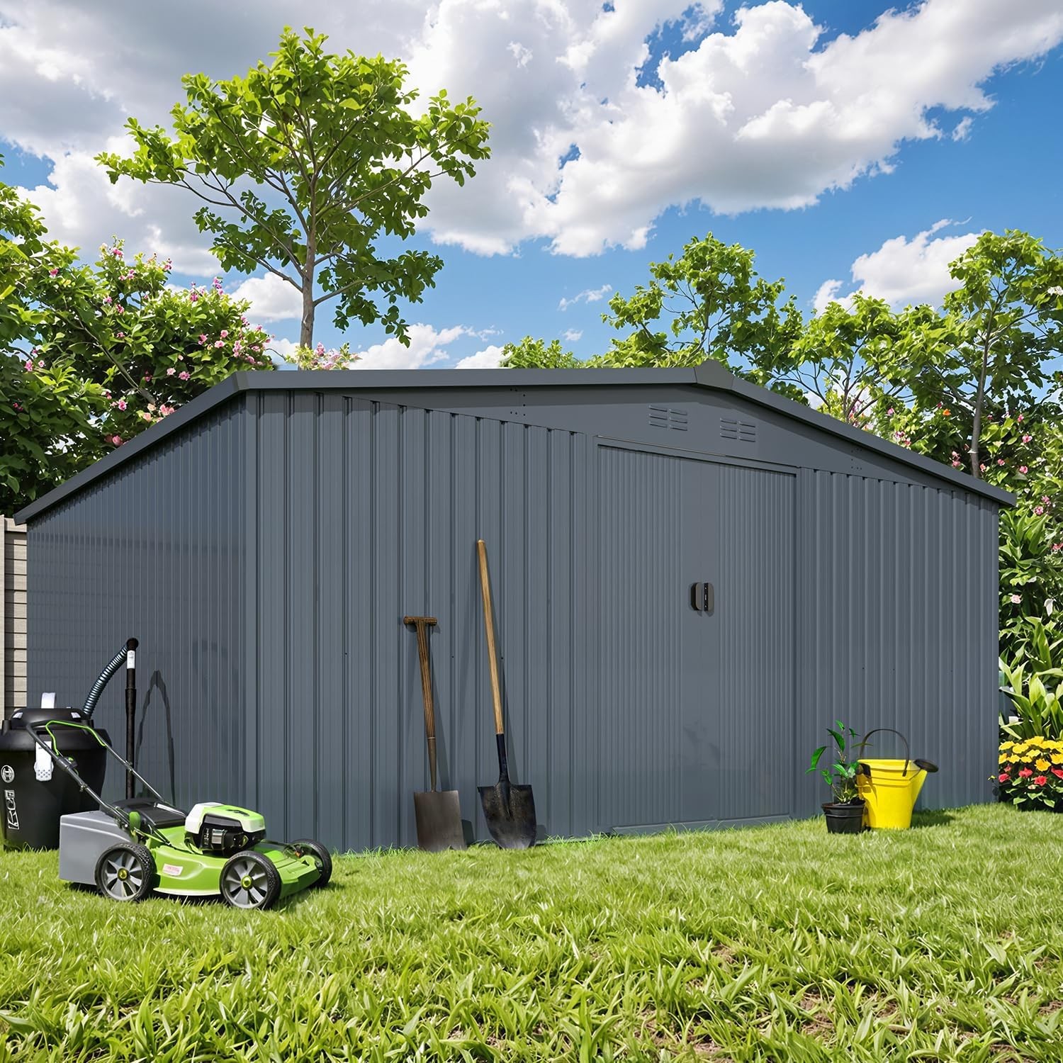 12'x14' Outdoor Shed Metal Storage with Sliding Door, New