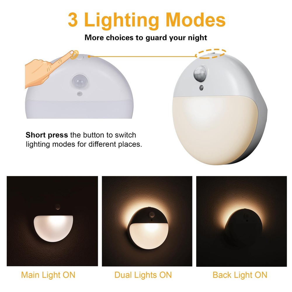2 Pack Stair Lights Indoor, Stick on Lights, Motion Sensor Night Light, 3 Lighti