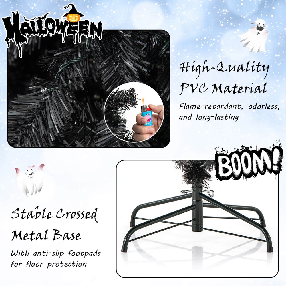 7FT Artificial Halloween Tree w/Bendable Top Section 1050 Branch Tips 340 Lights