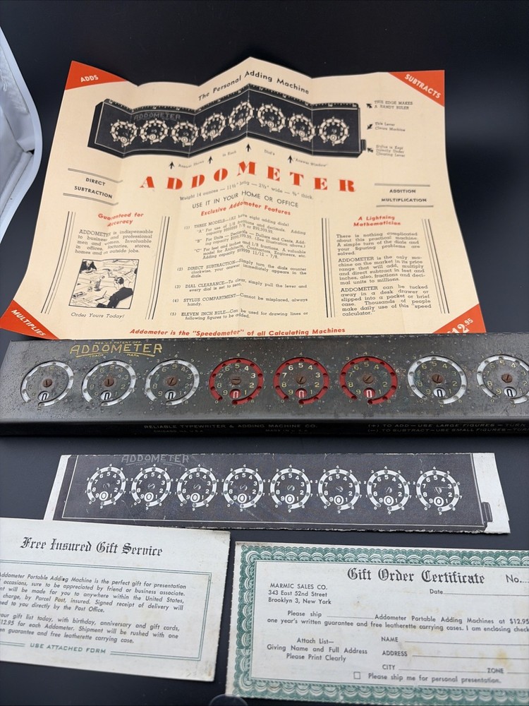 Vintage Addometer Adding Machine Calculator & Stylus Pen Co Chicago Complete