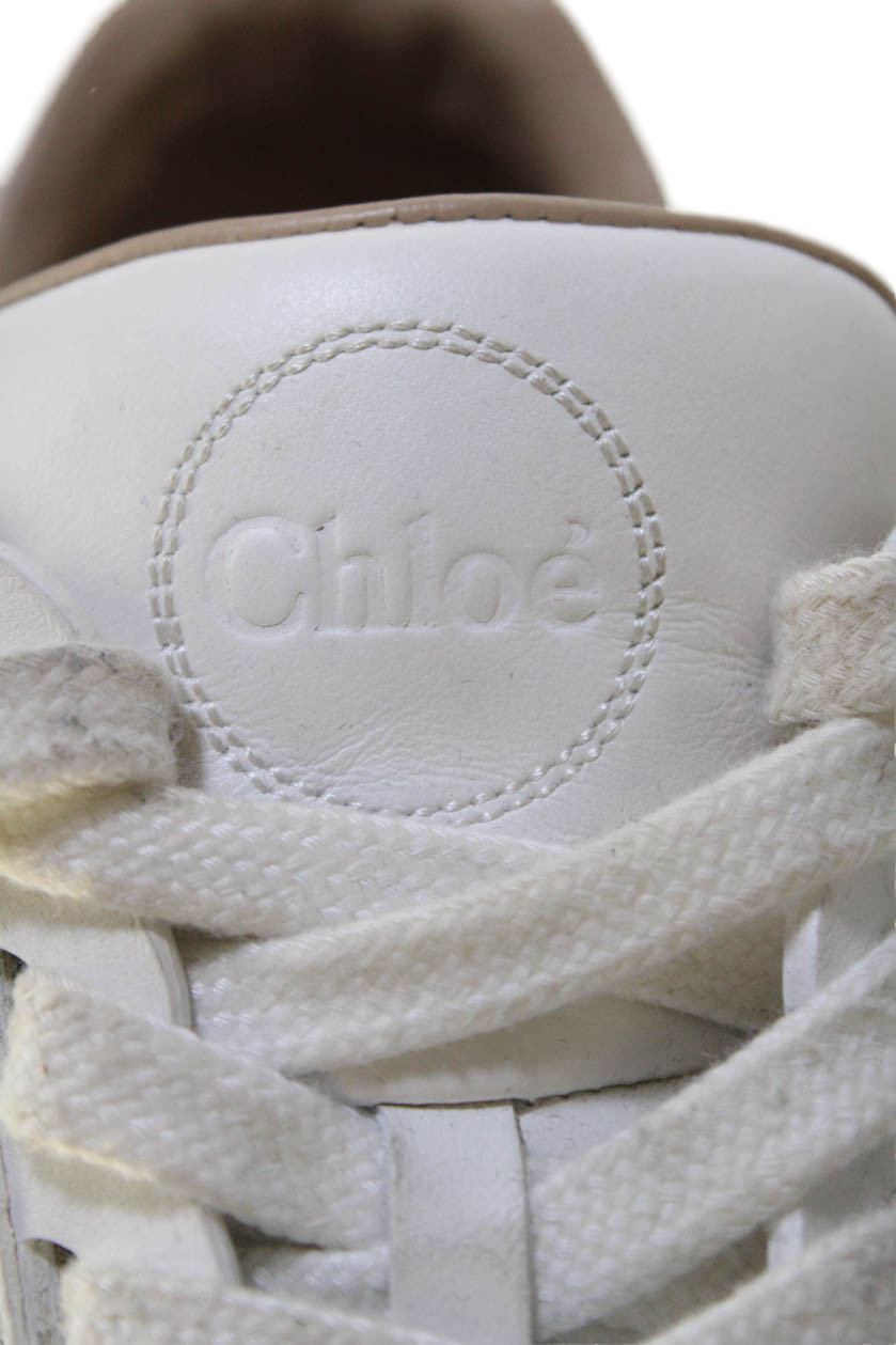 Chloe Womens Leather Low Top Athletic Sneakers Shoes White Size 8