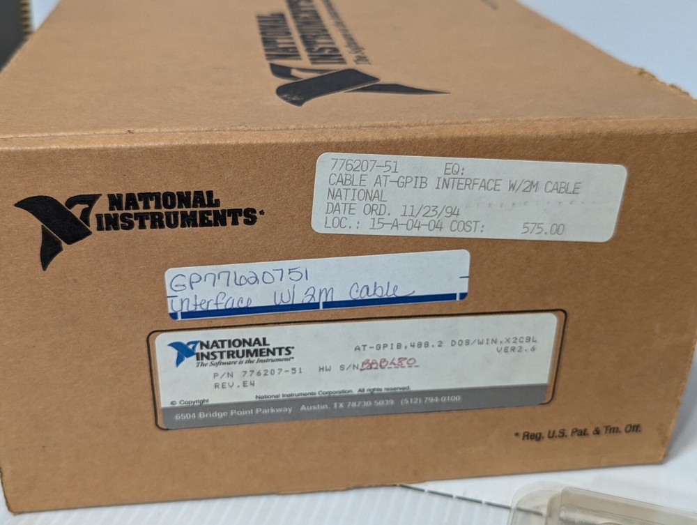 National Instruments 776207-51 interface card with 2m cable, AT_GPIB, 488.2 DOS