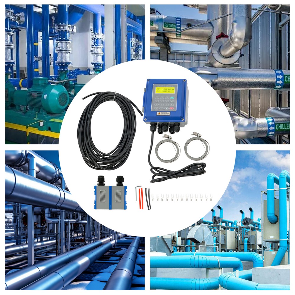 TUF-2000B Ultrasonic Flowmeter Wall Mounted Digital Host Water Flow Meter Set US