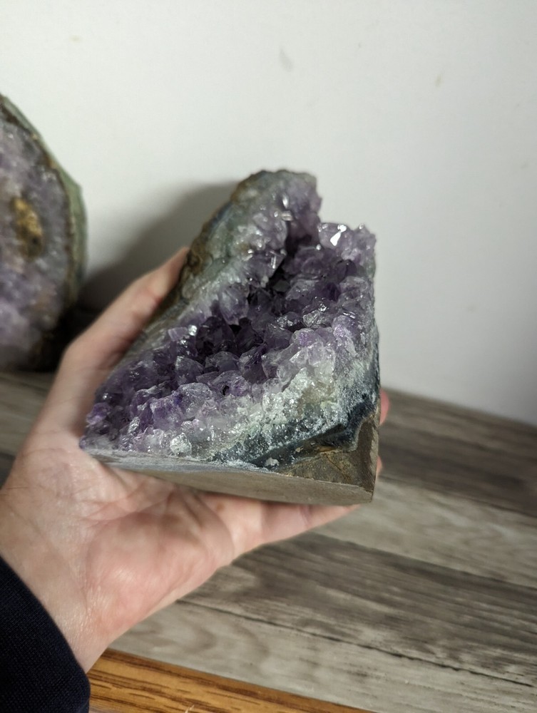 2 Amethyst standing cut base crystals geodes. 5 pounds lbs
