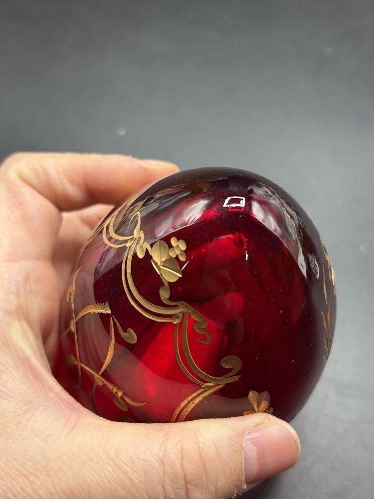 Faberge Egg Etched Ruby Gilt Glass Russian Red & Gold Eagle