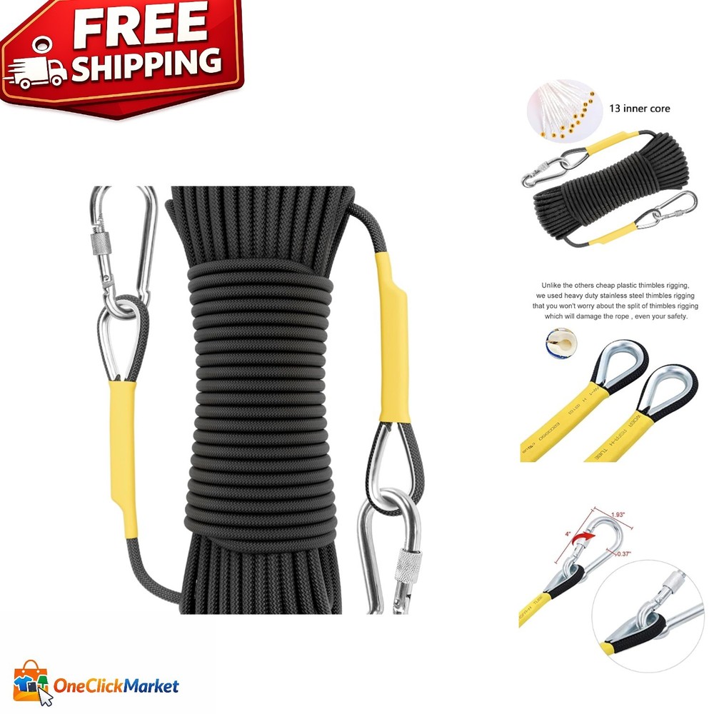 Durable Polyester Climbing Rope - 8mm 64ft Dynamic Rope for Safety & Performance