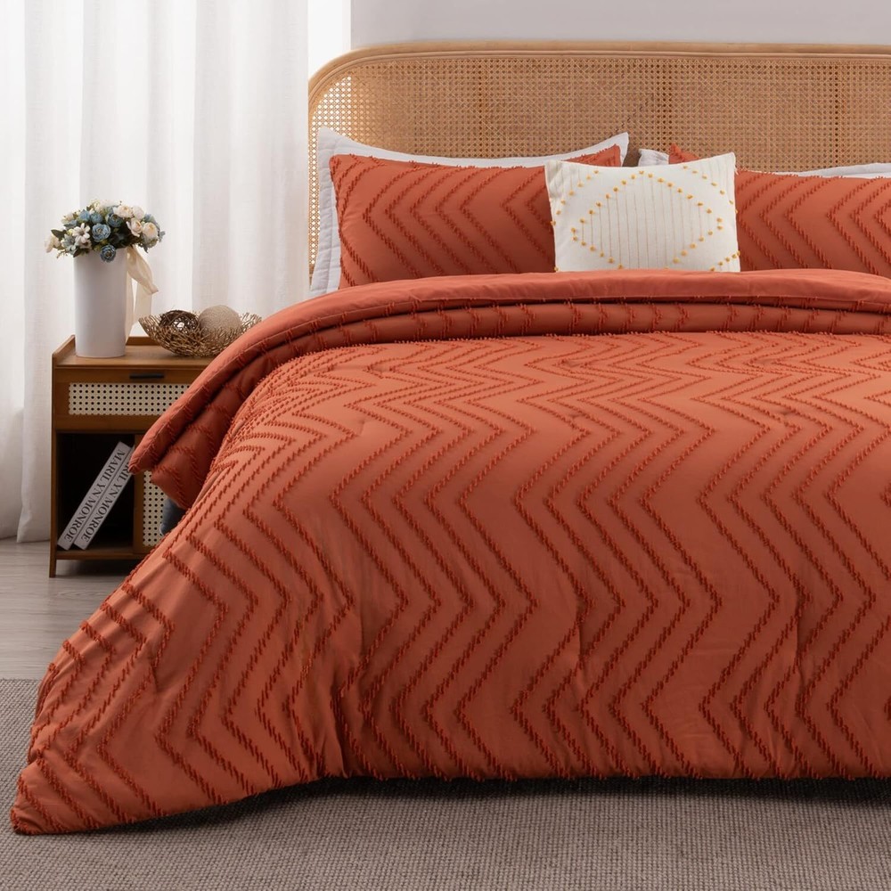 Burnt Orange Comforter Set, Lightweight Fall Tufted Bedding Set king