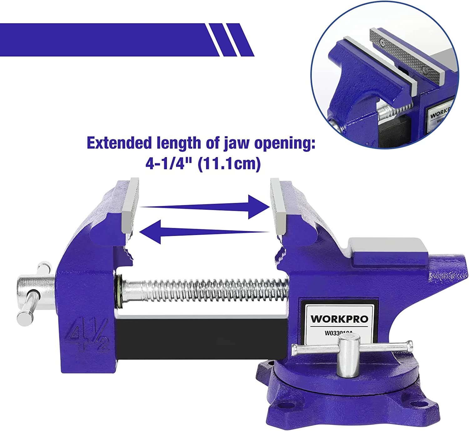 WORKPRO Bench Vise 4-1/2" Vice for Workbench, Swivel Base Bench for Woodworking
