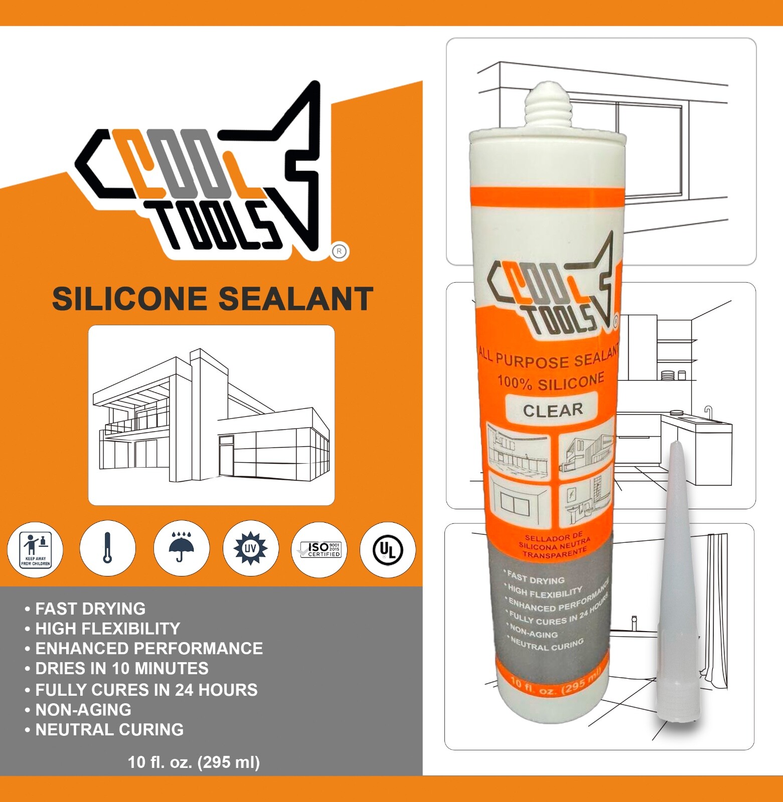 CoolTools ALL-PURPOSE Caulk-Seal 100% Silicone Sealant 10 OZ x12 Cartridge Clear