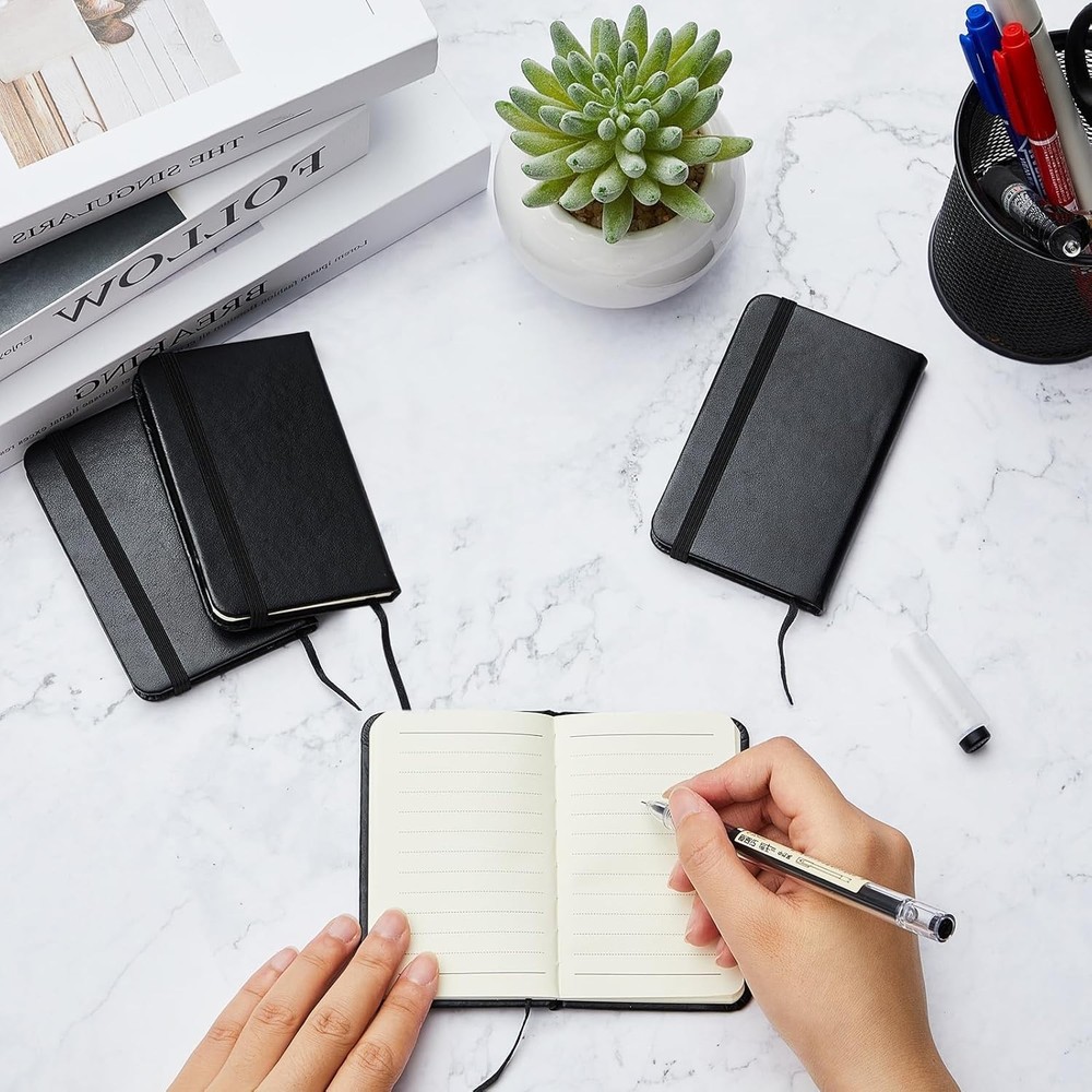 Compact 4-Pc Black Leather Notepad Set - 50 Pages Each for On-the-Go Notes
