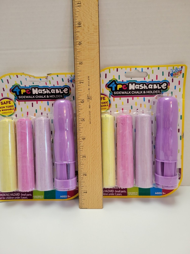 Quantity 2 - Washable Sidewalk Chalk w/ Holder 4 piece sets - NEW