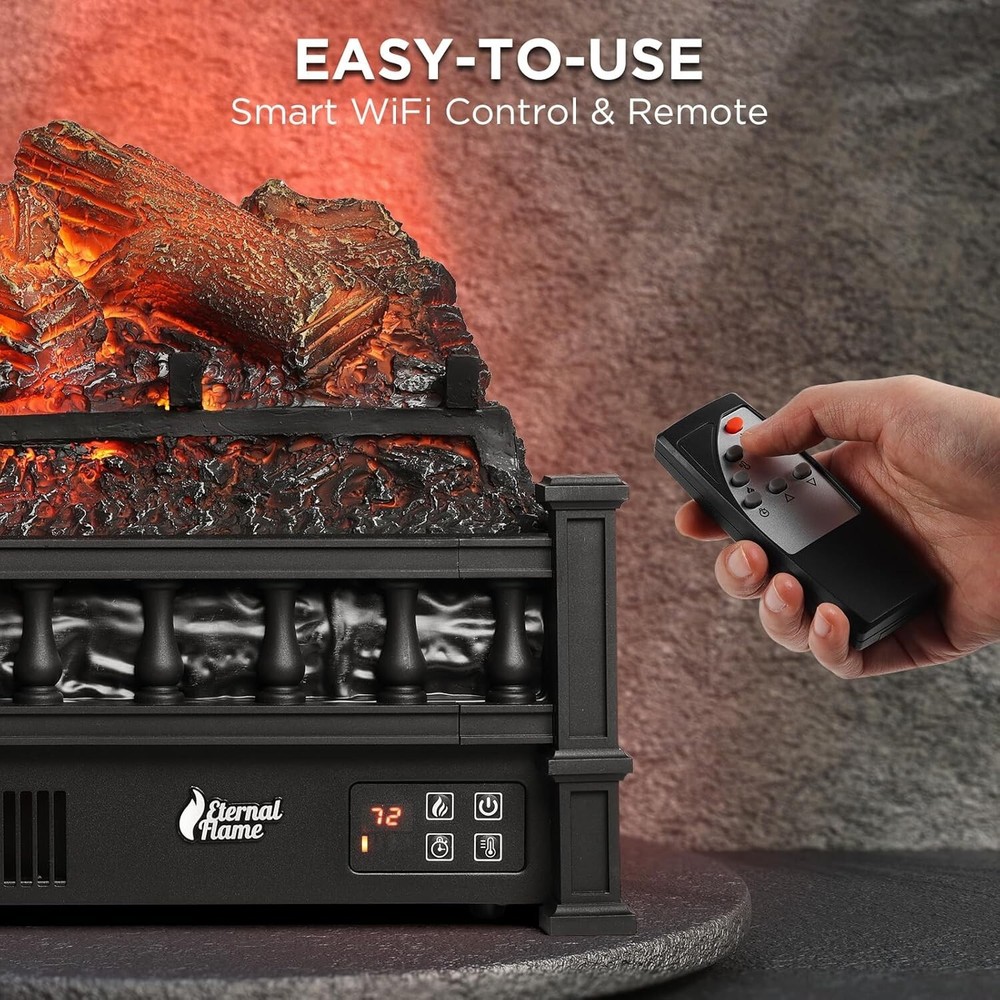 Realistic 1500W Infrared Electric Fireplace Insert Logs, Adjustable Brightness