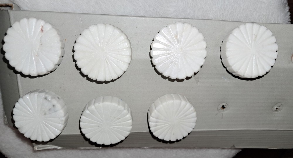 7 -Vintage Stone Drawer Pulls White Knobs 1 1/2" dia Round  ACTUAL STONE nos set