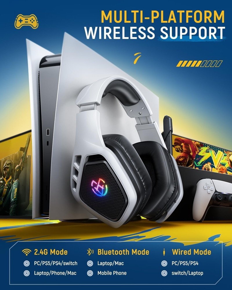 Lightweight Wireless Gaming Headset with Adjustable Fit & Immersive Audio