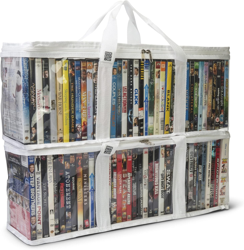 DVD Storage Bag - Clear PVC Organizer,Triple-Stitched Handles, Dividers - Stacka