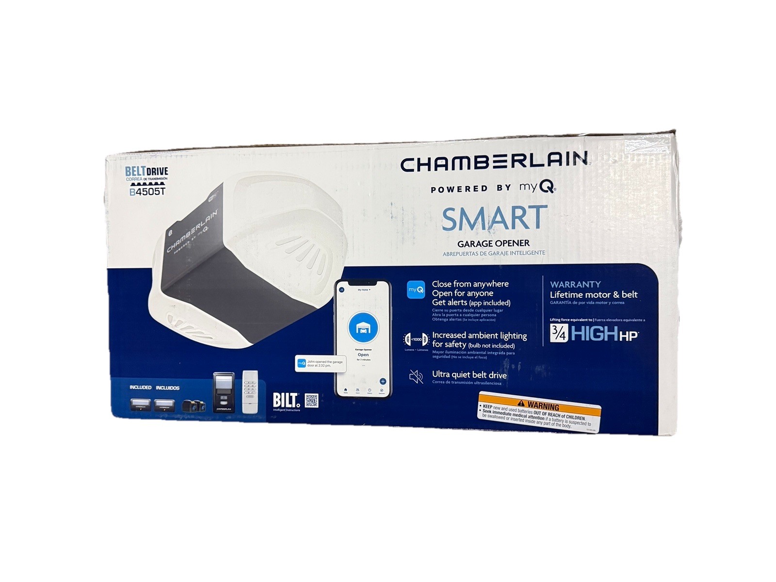 Chamberlain Garage Door Opener 3/4 HP B4505T, Quiet Drive Belt, with MYQ