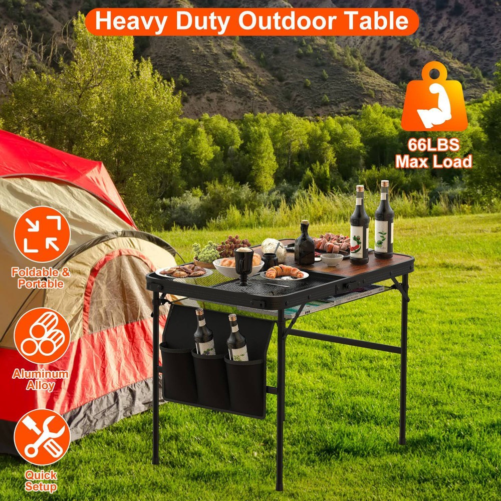Camping Table Collapsible Aluminum Grill Stand BBQ Table Storage Net Adjustable