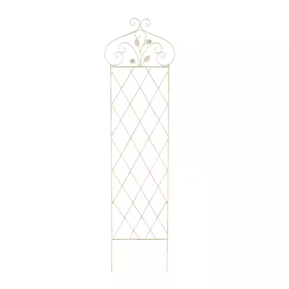 63 In. Decorative Metal Garden Trellis for Climbing Plants in Antique White