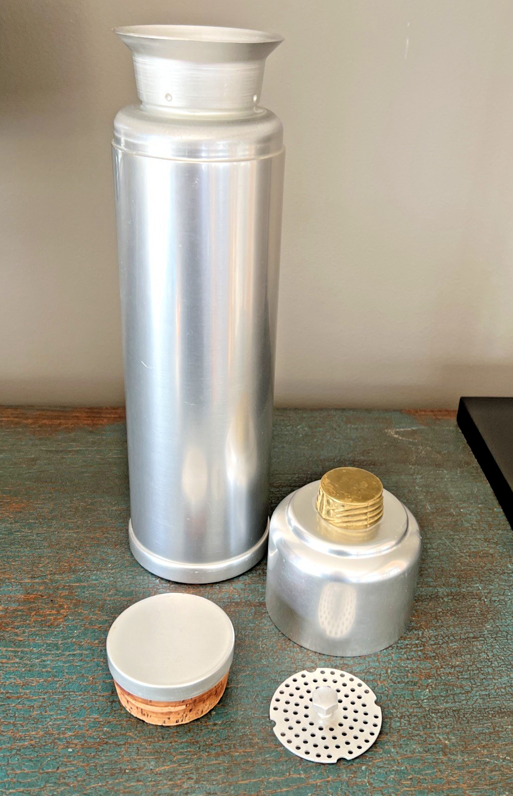 VTG. 1930's ART DECO KENSINGTON ALUMINUM BRASS COCKTAIL SHAKER by LURELL GUILD