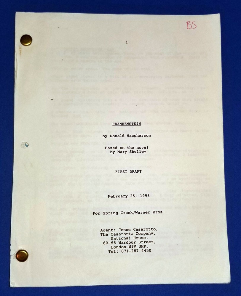 FRANKENSTEIN original script ROBERT DE NIRO HELENA BONHAM CARTER BRANAGH 94