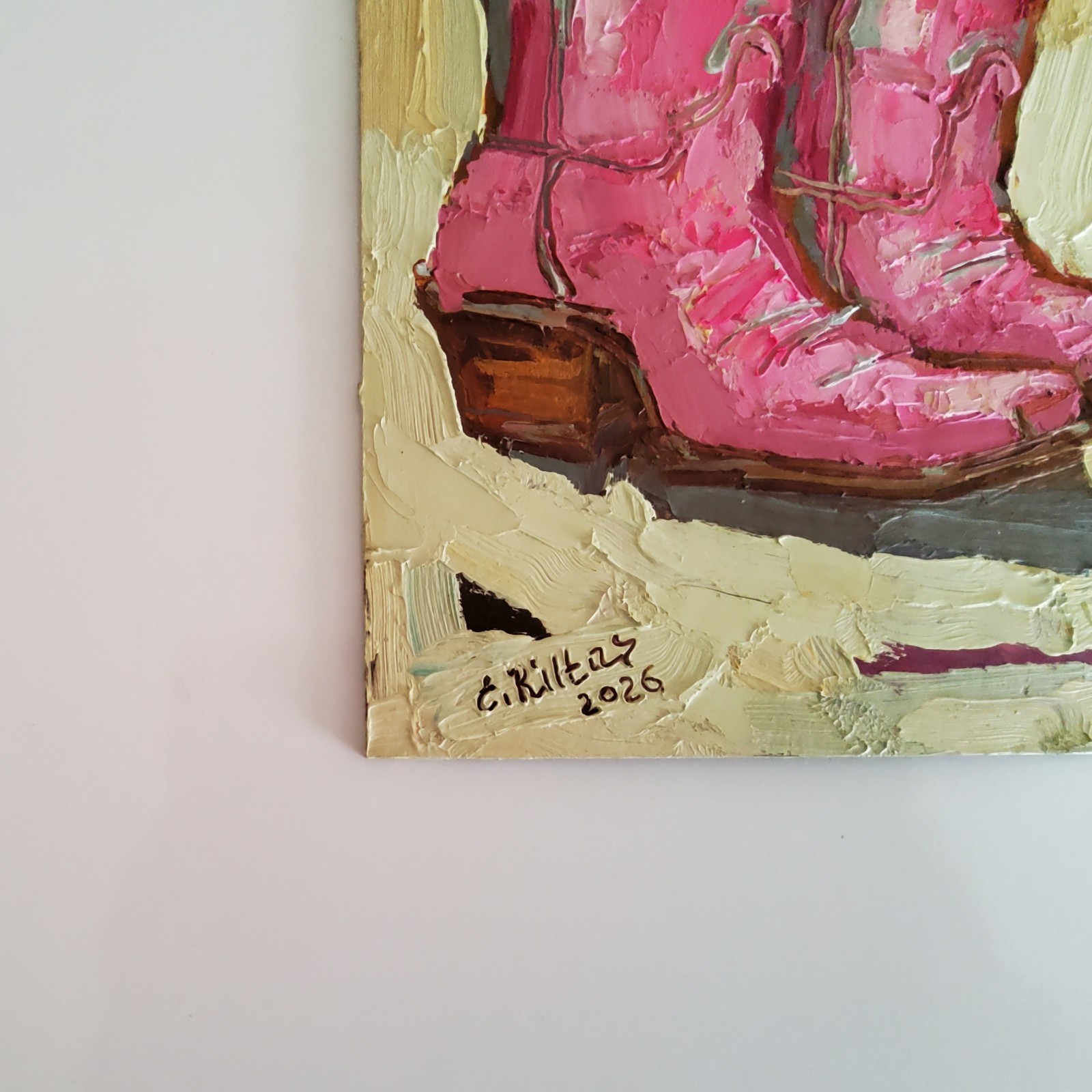 Pink Cowgirl Boots Cowboy Painting Original Oil Art Abstract Modern Wall Artwork