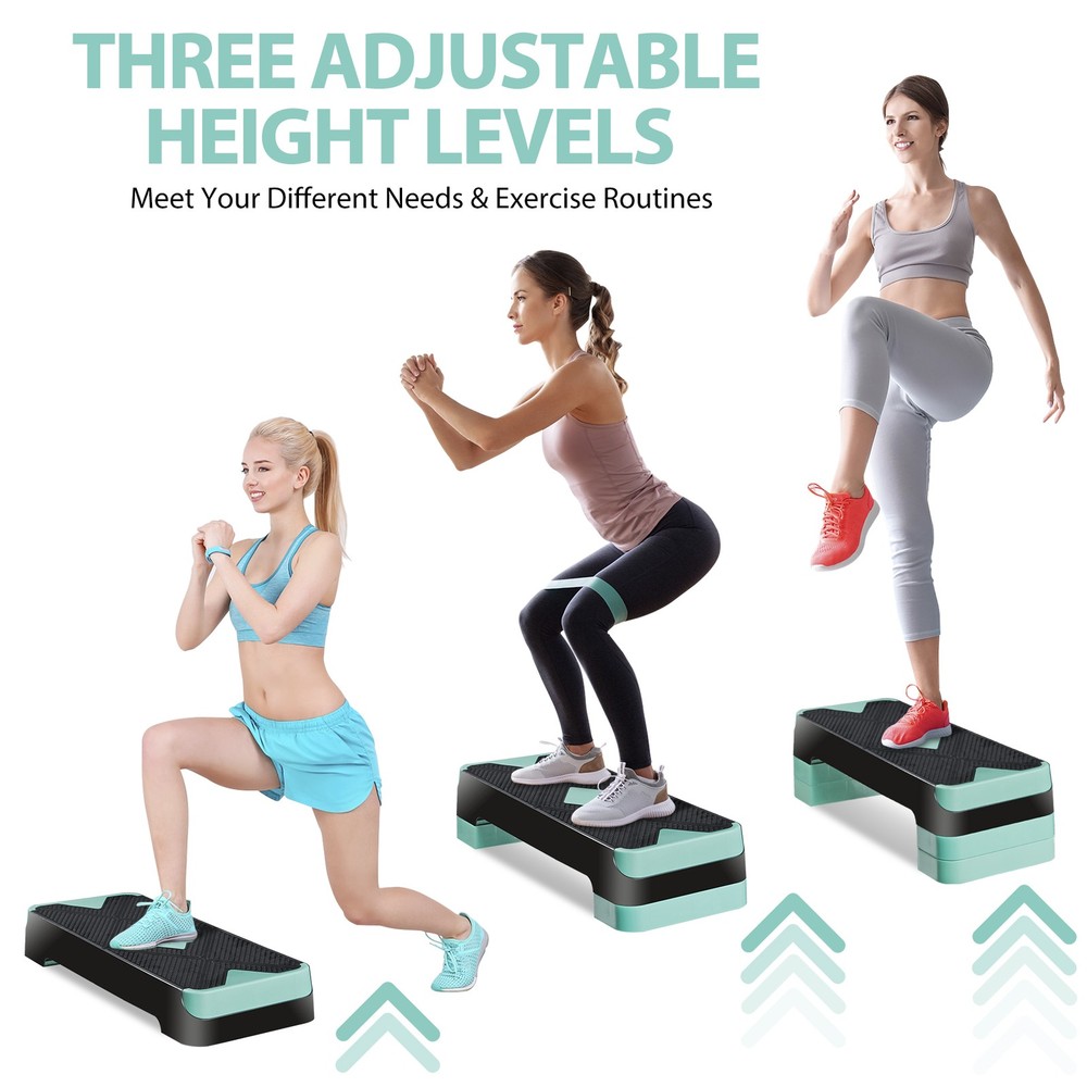 27" Aerobic Exercise Step Workout Step w/ 4”- 8” Adjustable Risers 4 Colors