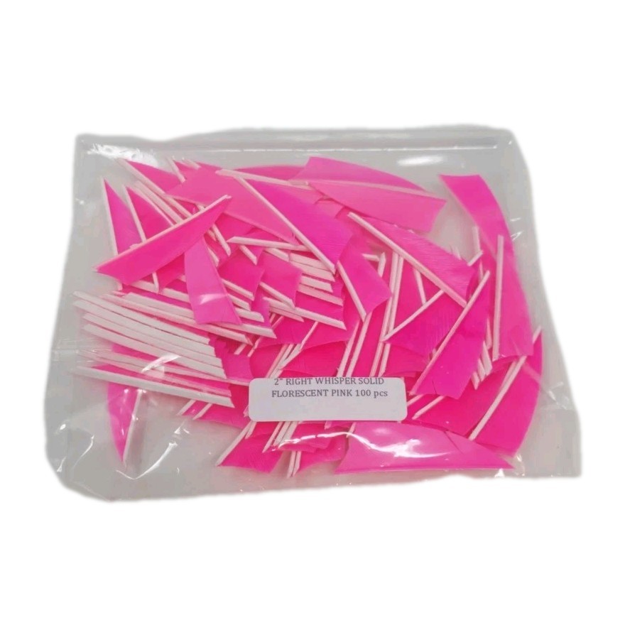 100 Bullseye Feathers 2" Right Wing: Shield Whisper Solid Flo Fluorescent Pink