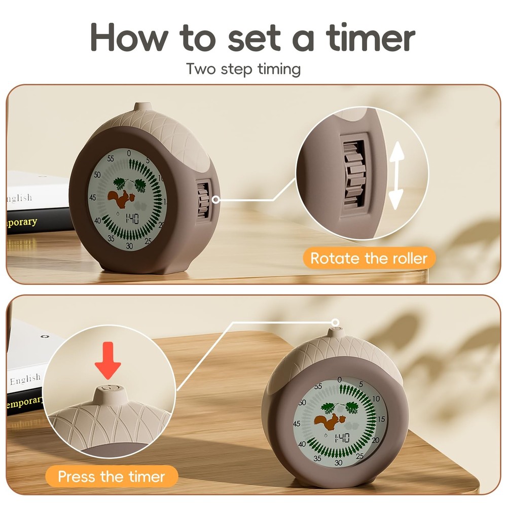 Visual Timer for Kids, 299-Minute Cute Kids Squirrel Timer, ADHD Autism Toddl...