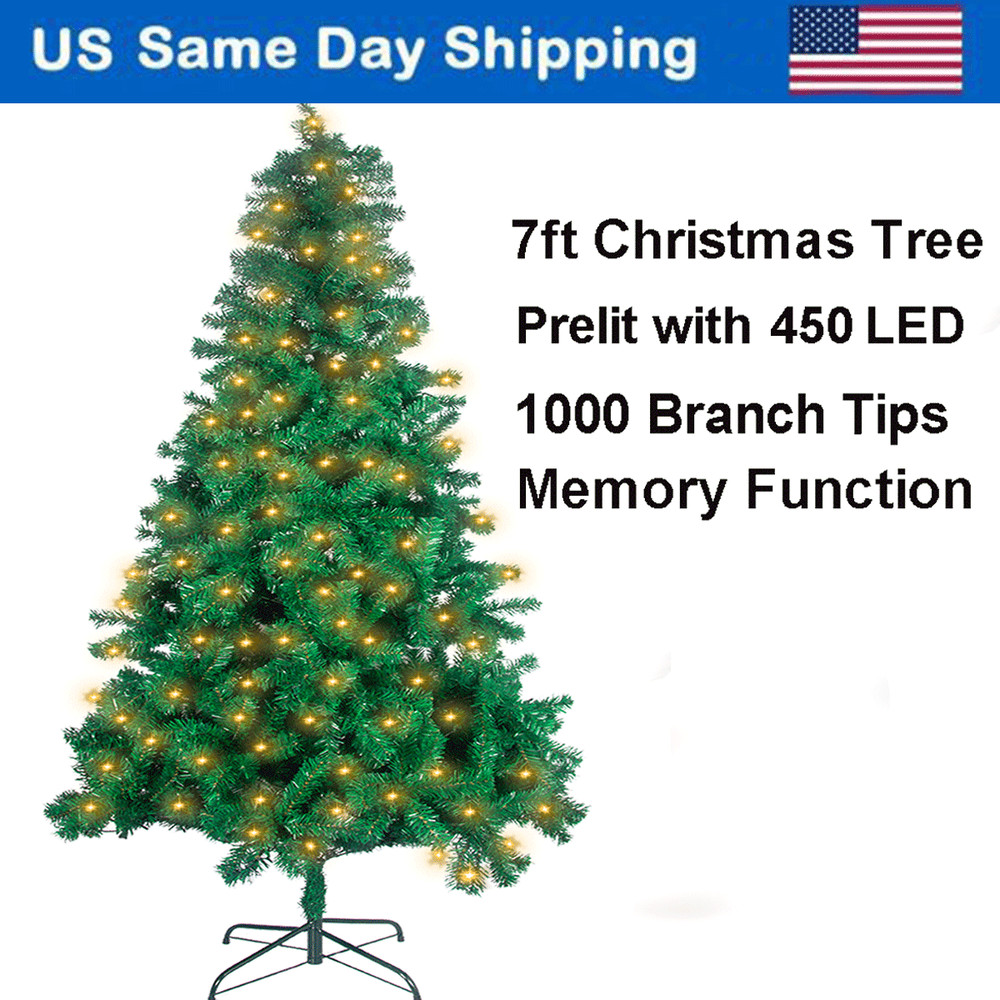 7Ft Prelit Christmas Tree Artificial Christmas Tree with 450 LED String Lights