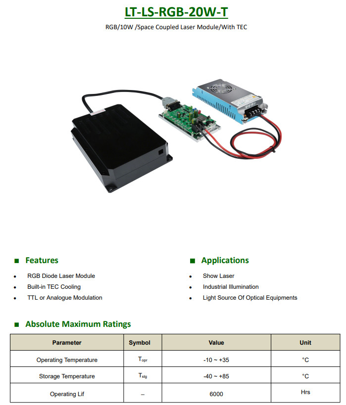 RGB 20W Space Coupled Laser Module with TEC