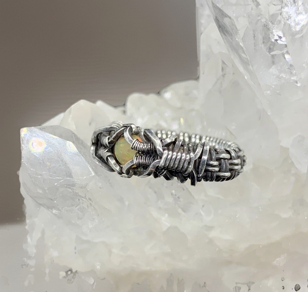 Fire Opal Ring Wire Wrapped Size 5.5