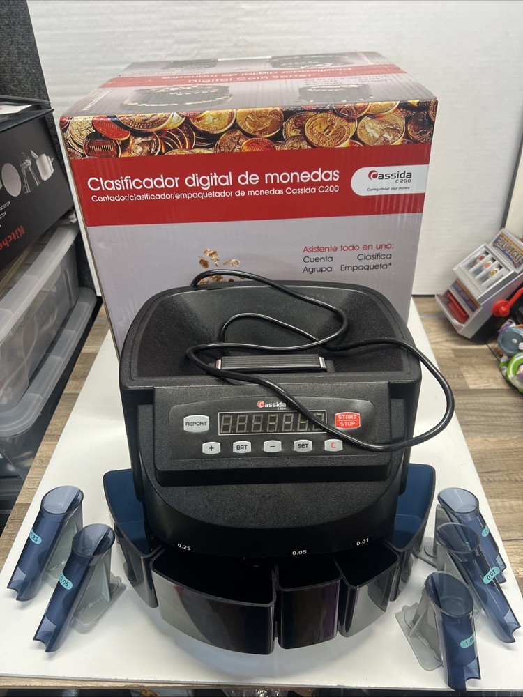 Cassida C200 Business-Grade Electronic Coin Counter and Roller - Black