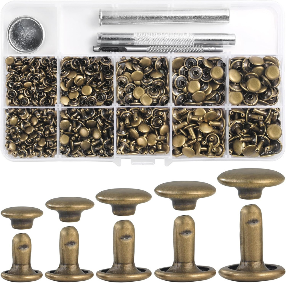 340 Sets Leather Rivets Kit Mixed Sizes Rivets for Leather Double Cap Rivets Stu