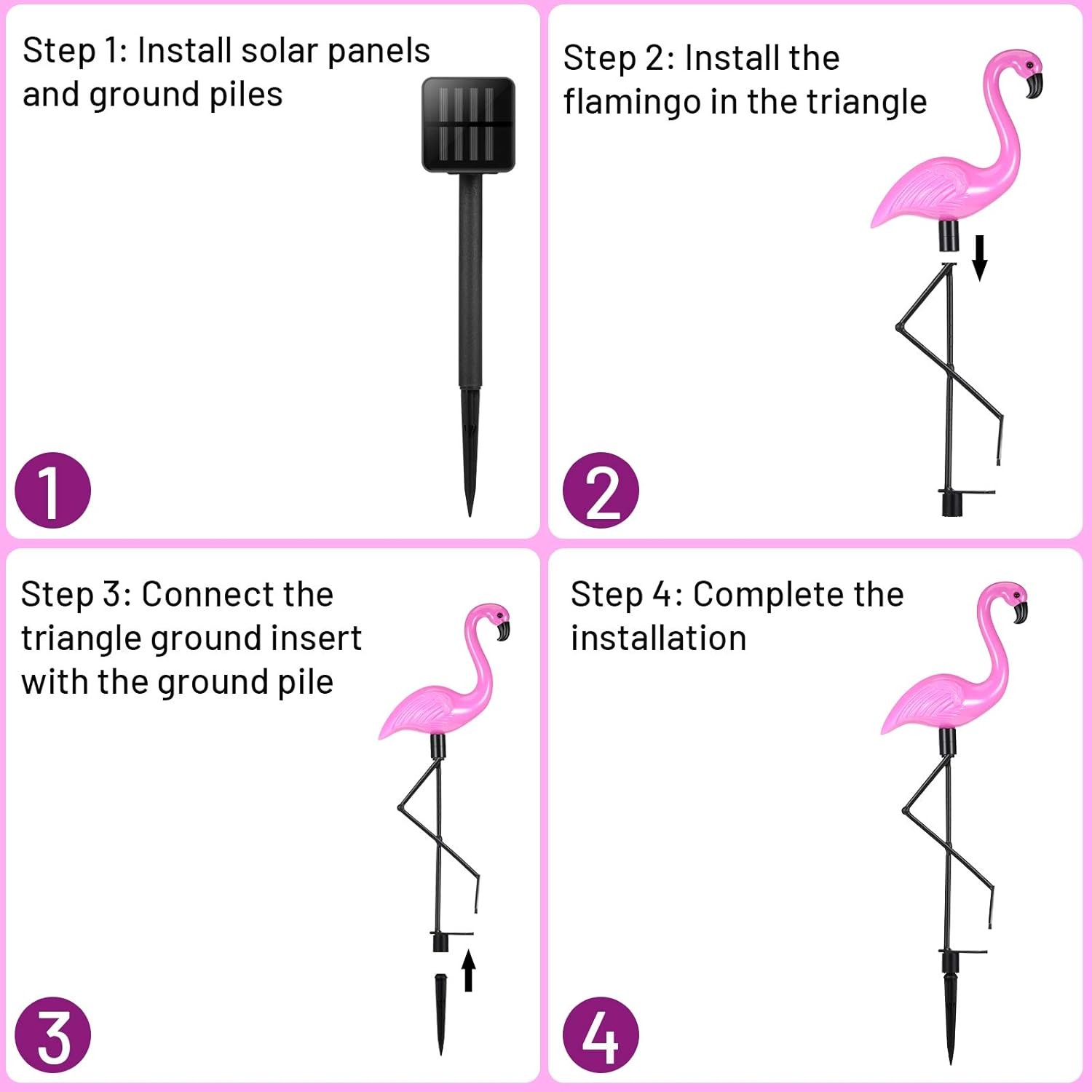 3pcs Flamingo Solar Lights Outdoor Pink Stake Light Garden Lights Stick Lights ﻿