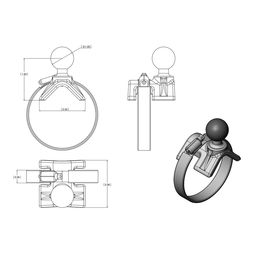 RAM-B-108-STRAP40 RAM Large Strap Hose Clamp Mount for Beechcra...