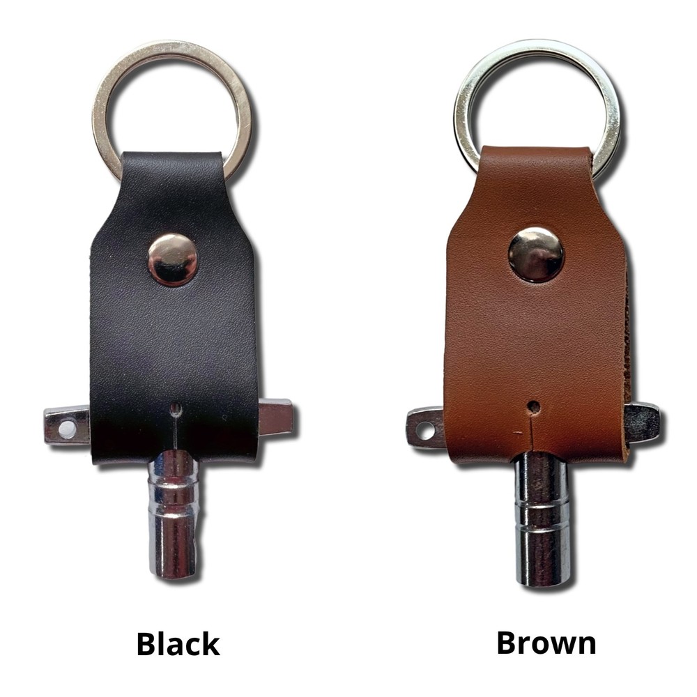 Leather Drum Key Holder Keychain – Quick Access Clip (Black/Brown)