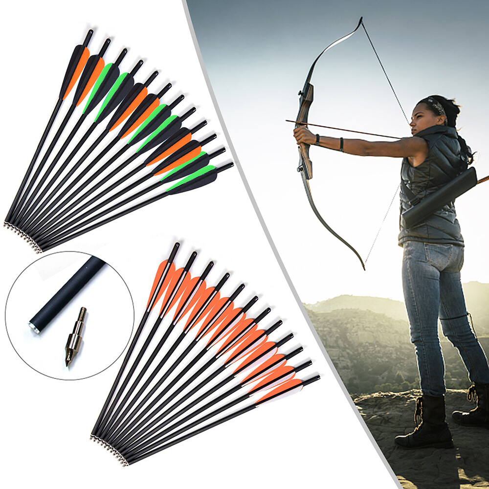 12PCS 20" Archery Hunting Carbon Crossbow Bolts Half Moon Nock OD 8.8mm Arrows