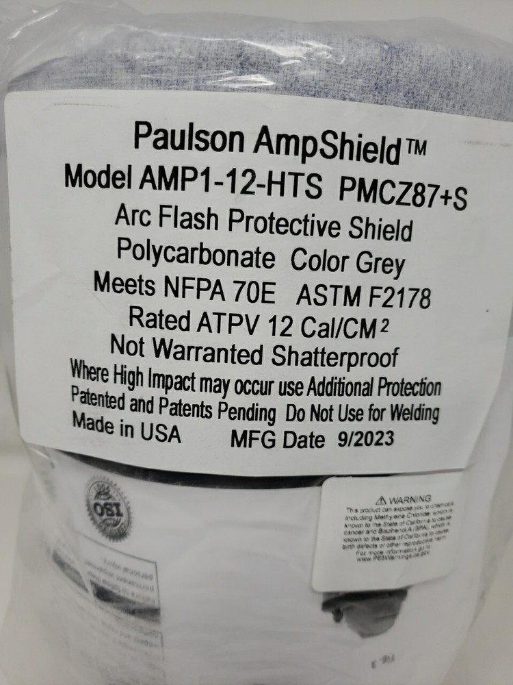Paulson AmpShield Model AMP1-12-HTS Arc Flash Protective Shield, Polycarbonate,
