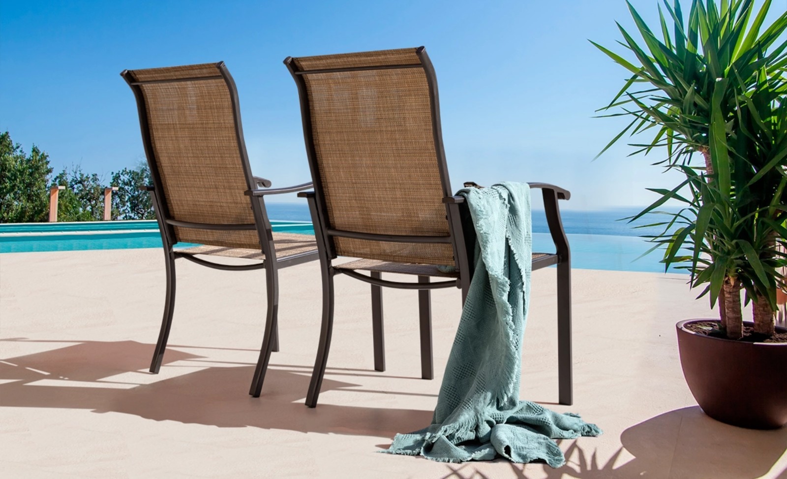 SET OF 2 Nuu Garden Outdoor Dining Chairs Textilene Fabric with Armrests Patio