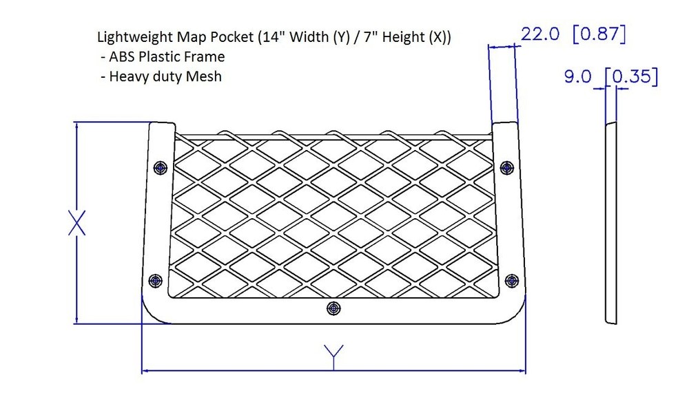 Map Pocket - Lightweight Frame, Mesh Large, Black ABS plastic, mesh