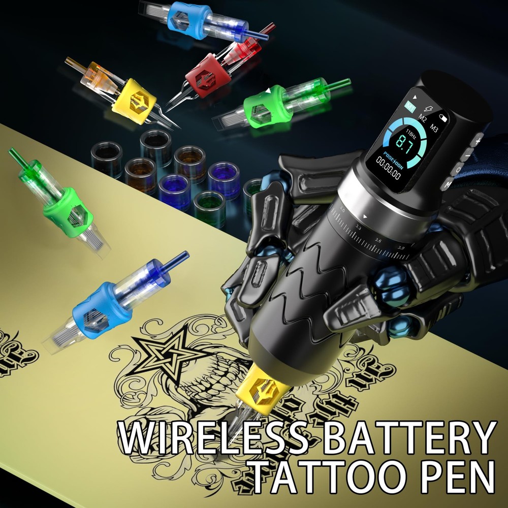 POSEIDON Tattoo Gun Kit, Wireless Pen Kit 3Mm (Thickness), Black