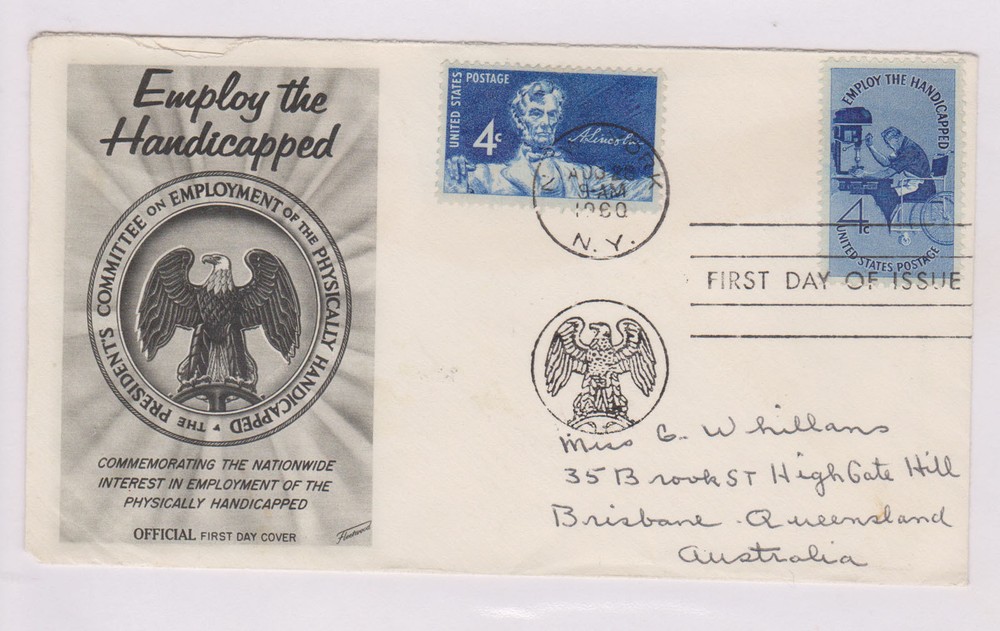 (USE71) 1960 USA FDC  4c &4c employ the handicapped used