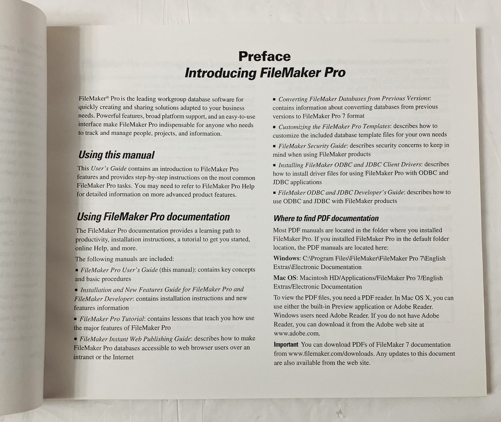 File Maker Pro 7 Getting Started Guide | Vintage User Manual Only | No Software