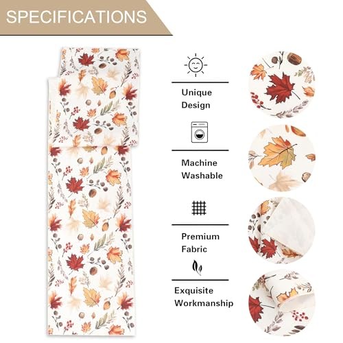 Fall Table Runner for Kitchen Dining Table, Thanksgiving Autumn 13"W x 72"L
