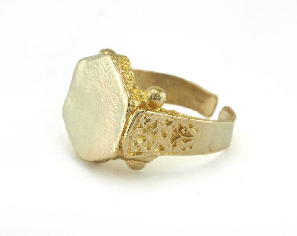 Hexagonal Ring Bezel Blank Base Settings Adjustable Raw Brass  10US size 4423