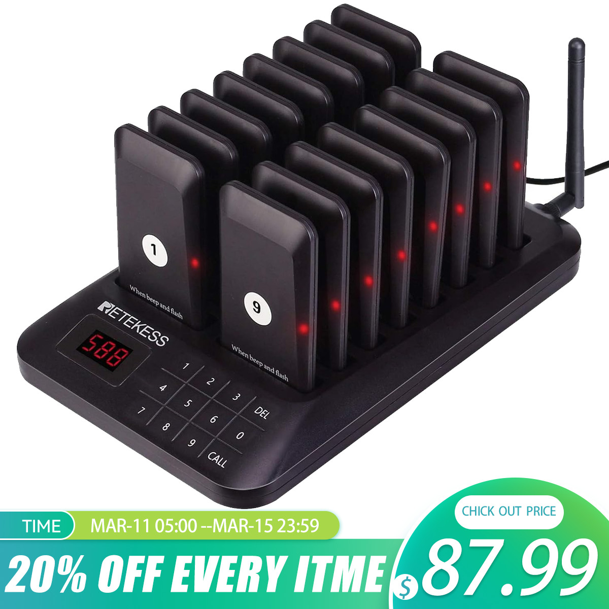 TD157 Restaurant Pager System Long Range 500m Wireless Calling System for Cafe