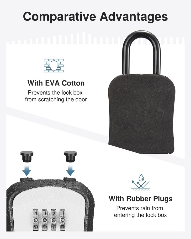 Lock Box Combination Key Lock Box, Wall-Mounted Portable Storage Lockbox for ...