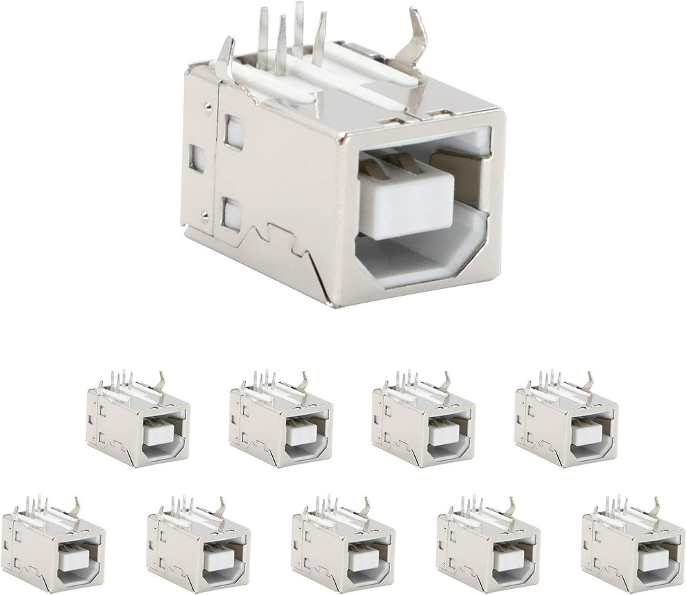 USB Female Type-B Port 4-Pin Right Angle PCB DIP Jack Socket-White 10 Pack by