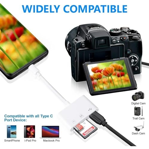 USB C SD Card Reader for iPhone 15 iPad Mac 3 in 1 USB-C Memory Trail Camera...